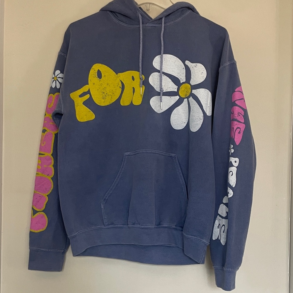 BDG Light Blue Pullover Hoodie with Flowers For the People Logo